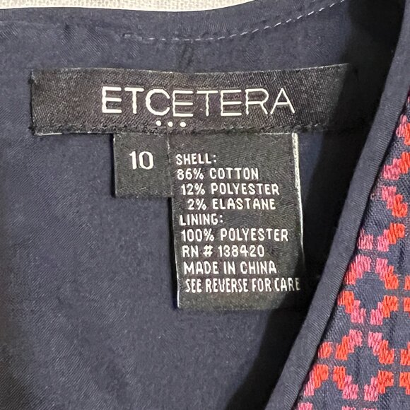Etcetera Geometric Sleeveless Shift Dress Size 10 Red Navy Cotton Blend Lined - Picture 4 of 10